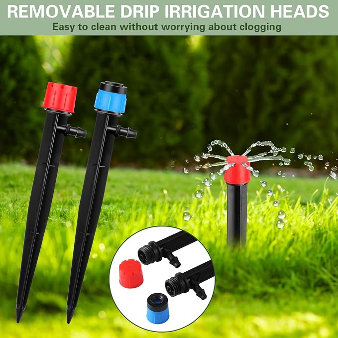 SiliFine 120 Pcs Drip Irrigation Emitters for 1/4'' Drip Irrigation Tubing 60 Irrigation Emitters Sprayer 60 Adjustable 360 Degree Water Flow Drippers for Patio Lawn Garden Watering