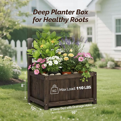 VINGLI Wooden Planter with Trellis, 51" Height Elevated Garden Beds Outdoor, FreeStanding Planter Box with Drainage Holes for Flower, Vegetable, Fruit, Herb in Garden, Patio, Balcony - 2PCS