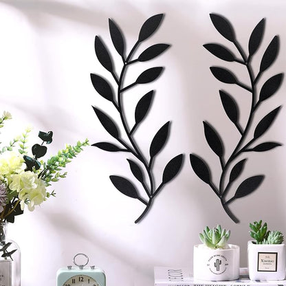 Zhengmy 2 Pieces Metal Tree Leaf Wall Decor Vine Olive Branch Leaf Wall Art Living Room, Hallway Wall Decor Outdoor Decoration (Black)