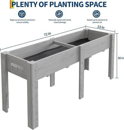 72x 23x30IN Raised Garden Bed Outdoors with High Legs & Hooks, Non-Woven Liner, Elevated Wooden Large Planter Box for Backyard, Patio, Balcony w/Divider Panel, 6 Legs, 300lb Capacity