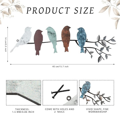 Ferraycle Metal Bird Wall Art - Birds on Branch with Leaves - Metal Sculpture Wall Hanging Sign for Balcony, Garden, Home Decor(Vivid Colors)