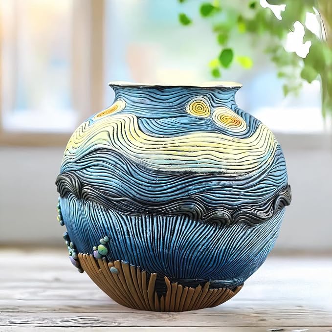 TOZLU Picasso Brutalist Beauty Face Flower Pot Ornaments Flower Pots Head Planter Pots Container Colorful Face Art Resin Flower Pot (Starry Night Flower Pot)