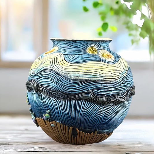 TOZLU Picasso Brutalist Beauty Face Flower Pot Ornaments Flower Pots Head Planter Pots Container Colorful Face Art Resin Flower Pot (Starry Night Flower Pot)