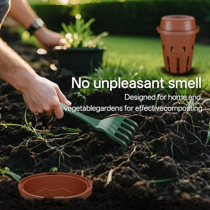 Inground Worm Composter, Mini Underground Worm Farm for Garden Beds, Outdoor Worm Compost Bin for Food Waste, Vermicomposting Bin for Beginners, Elderly, Children (7x7x7.4Inch), Tan, 2-Pack