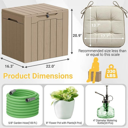 Greesum 33 Gallon Resin Deck Box All Weather Outdoor Storage Boxes for Patio Furniture Set,Outdoor Toys,Garden Tools, Light Coffee