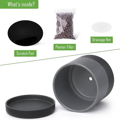 D'vine Dev 8 Inch Ceramic Planter Pot, Slate, 94-O-D-5 | Modern Cylinder Design, Drainage Hole & Saucer Included, Stable Structure, Elegant Home Accent