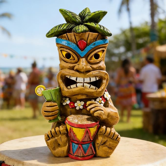 Miniature Tiki Garden Statue Solar Outdoor Decorations - Tiki Bar Tropical Themed Parties Figurines for Patio Yard Lawn Ornaments Gifts for Birthday Housewarming 3.2''(W) x 3.4''(D) x 5.9''(H)F
