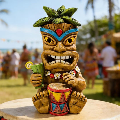 Miniature Tiki Garden Statue Solar Outdoor Decorations - Tiki Bar Tropical Themed Parties Figurines for Patio Yard Lawn Ornaments Gifts for Birthday Housewarming 3.2''(W) x 3.4''(D) x 5.9''(H)F