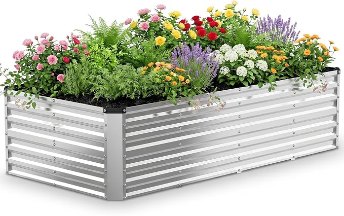NEWBULIG Galvanized Raised Garden Bed Outdoor, 8x4x2ft Metal Planter Box for Gardening, Rust-Resistant Rectangular Raised Flower Bed for Vegetables Flowers Herbs, Open Bottom, Easy Assembly