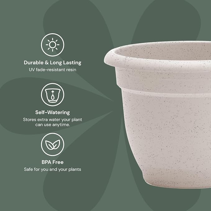 Bloem Ariana 20" Plastic Self-Watering Planter, Vanilla Bean, 2-Pack | Self-watering disk at the bottom of each pot that acts as a water wick and reservoir for optimal plant health
