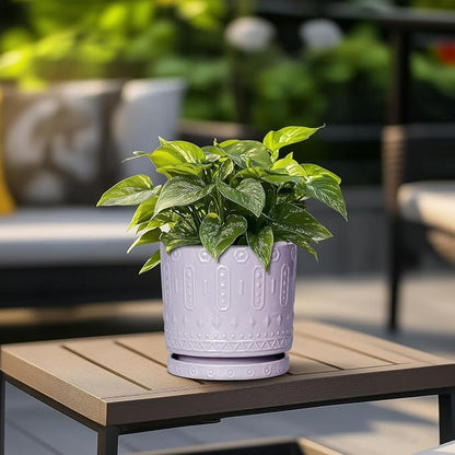 Eightpot Ceramic Pots for Plants, 6 Inch Plant Pot for Indoor Outdoor Plants, Round Planter with Drainage Holes and Saucer, Boho Decorative Flower Pots, Apartment Decor, Plant Lover Gifts, Purple