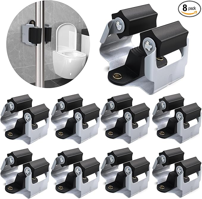 3-H Mop and Broom Holder Wall Mount 8 Pack, Broom Holder for Garage Garden Shed Storage System Laundry Room Home Kitchen Organization (Black)
