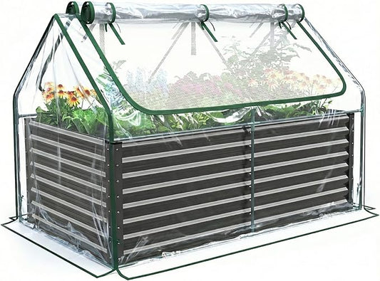 Quictent Raised Garden Bed Galvanized Raised Beds for Gardening Vegetables with Cover 6x3x2 ft Tall Metal Planter Box Outdoor Use (Clear)