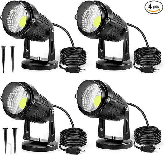 Landscape Lights - 5W 110V Outdoor Spotlight - Waterproof IP65-3000K Cool White LED Landscape Lights - 5ft Cable for Yard Garden Patio Driveway House (Include Spike) (4 Pack)