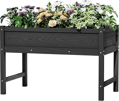 Weatherproof Raised Garden Bed, HDPE Outdoor Elevated Planter Box with Legs, Garden Box, Flower Beds for Patio, Deck, Balcony (Black)