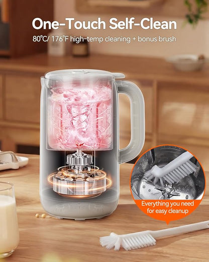 IAGREEA 10-in-1 Nut Milk Maker Machine 304 Stainless Steel Lid BPA Free, 35oz Soy Milk Maker for Homemade Milkshake, Almond, Oat, Plant-Based Drink, 10 Blades Blender with timer/Boil Water/Self Clean