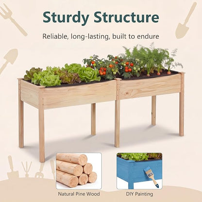 Giantex Raised Garden Bed, Elevated Wood Planter Box with Drain Hole, Gardening Planter Raised Bed for Planting Vegetables Flowers Succulents Herbs,73" Lx23 Wx30 H