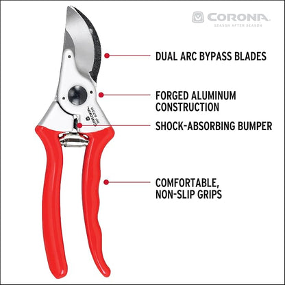 Corona Tools BP 6250 MAXFORGED Aluminum Bypass Pruner, 1-Inch Cut Capacity, Professional Hand Pruning Shears with Replaceable Steel Blade & Non-Slip Comfort Grip
