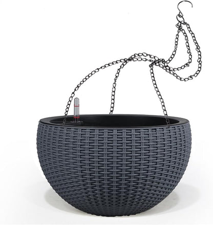 Dexceder 10.5 Inch Self Watering Hanging Planter (Gray) | Thickened Large Hanging Basket Flower Plant Pot with Water Level Indicator Indoor Outdoor