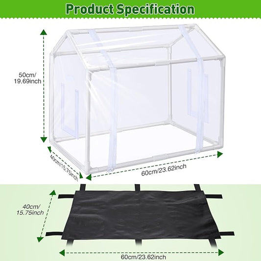Mini Greenhouse with Potting Mat for Indoor Plant, Heavy Duty Portable Green House with Waterproof Pot Pad for Small Plants, Clear Small Plant Tent for Seed Humidity(White)