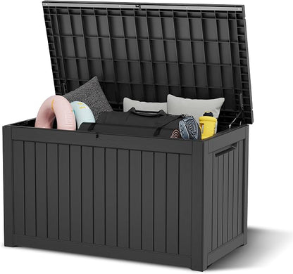 Outdoor Storage Box, 280 Gallon Resin Deck Boxes Outdoor Waterproof For Patio Furniture, Garden Tools, Pool Supplies, Lockable And UV Resistant (Striped Black)
