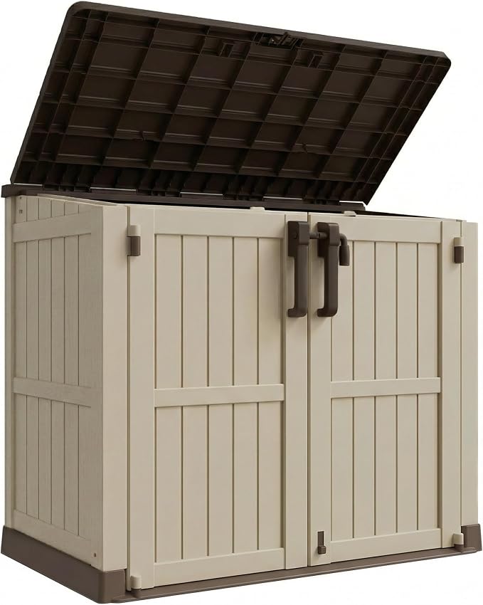LHBcraft Waterproof Outdoor Storage Box 36 Cu Ft with Lockable Doors, Portable Horizontal Resin Storage Cabinet, Outdoor Storage Shed for Garden