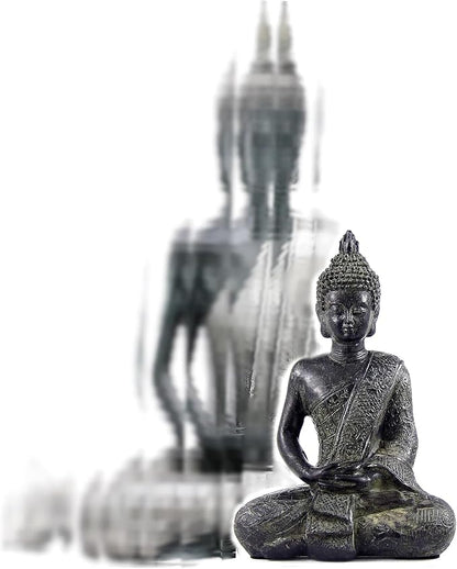 Bellaa Buddha Statue Zen Home Decor Mindfulness Meditation Sculpture Peace Harmony Dhyana Mudra Sitting Blessing Altar Figurine Vintage Black 22739