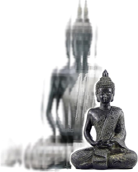 Bellaa Buddha Statue Zen Home Decor Mindfulness Meditation Sculpture Peace Harmony Dhyana Mudra Sitting Blessing Altar Figurine Vintage Black 22739