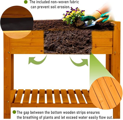 Raised Garden Bed Wood Planter Box Outdoor Wooden Elevated Planters Raised Beds with Legs for Vegetable Flower Herb, 39.37"x15.75"x33"H, Standing Gardening Box with Liner for Backyard, Patio, Deck
