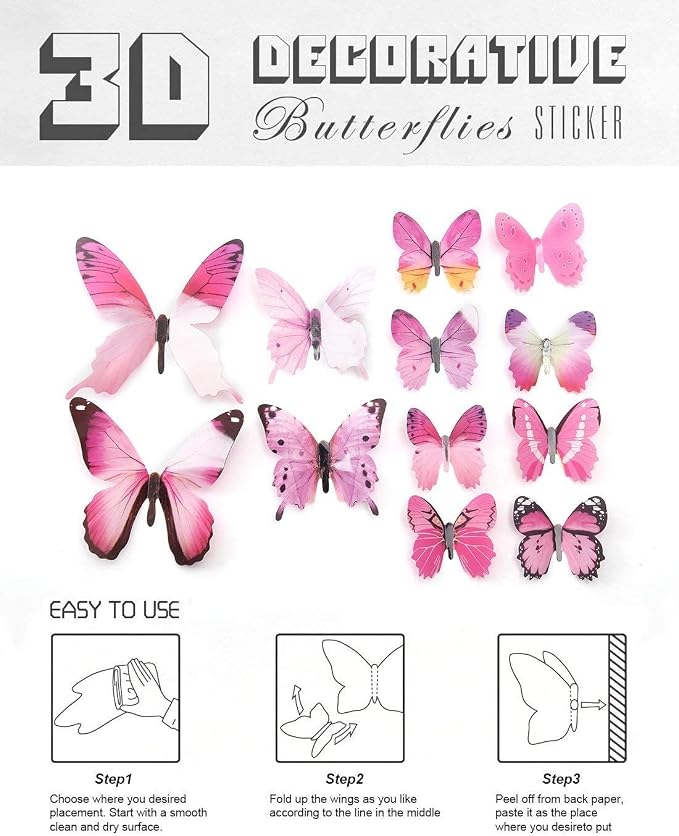 Butterfly Wall Stickers - 60 pcs 3D Butterflies Removable Mural Wall Stickers for Home Room Bedroom Decorations