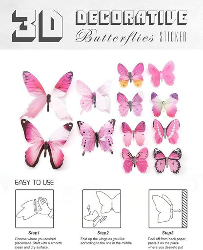Butterfly Wall Stickers - 60 pcs 3D Butterflies Removable Mural Wall Stickers for Home Room Bedroom Decorations