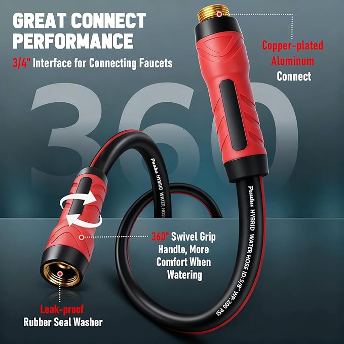Garden Hose 75ft x 5/8", NON-EXPANDABLE Heavy Duty Premium Flexible Water Hose, No Kink, Leakproof, Lightweight Hybrid Hose with Male to Female Fittings for Household&Backyard