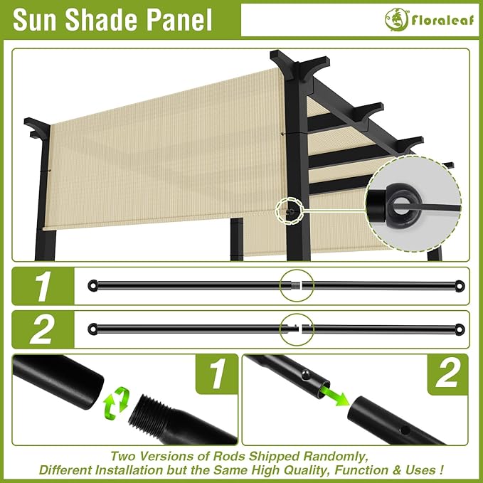 9' × 28' Pergola Shade Cover Universal Replacement Canopy Cover Outdoor Durable Fabric Sun Shade Cloth for Deck Patio Porch Backyard Gazebo with Grommets & Weighted Rods, Beige