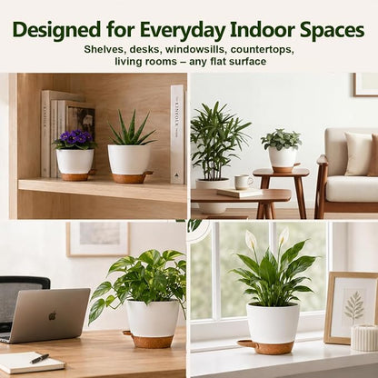 Plant Pots for Indoor 9/8/7/6.5/6/5 Inch, Self Watering Planter Pots with Drainage Holes and Saucers, 6Pcs Plastic Flower Pots for Indoor & Outdoor Plants（White）