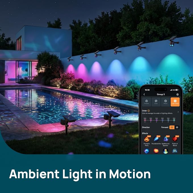 Linkind Smart Solar Tree Spotlight SL6C, Dual-Ring Solar & USB Charging Solar Lights Outdoor Waterproof IP66, Color Changing Trees Uplights, Outdoor Light for Yard, Garden, Landscape, 4 Pack