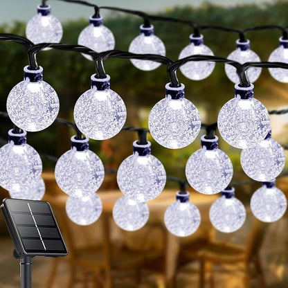 LORRYTE Solar String Lights Outdoor - 50 LED 32FT Waterproof White Solar Powered Crystal Globe Lights for Outside with 8 Lighting Modes for Patio Decorations, Garden, Party, Porch, Wedding, Yard