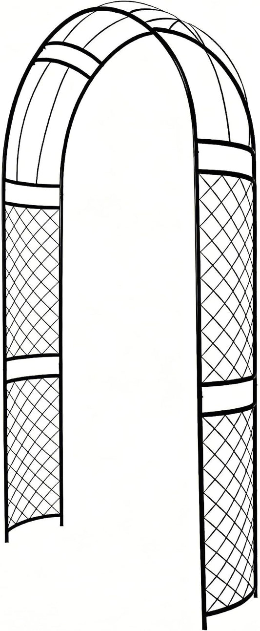 SCENDOR Metal Garden Arch with Lattice Side Panels 88.6" H x 50.8" W– Heavy-Duty Arbor for Climbing Roses, Vines, and Outdoor Patio, Lawn, Backyard, Wedding Decor (Black)