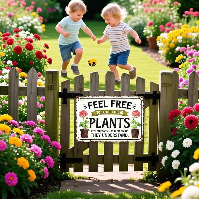 Vintage Garden Metal Tin Sign Feel Free To Talk To These Plants Wall Art for Spring Outdoor Garden Greenhouse Yard Wall Decor