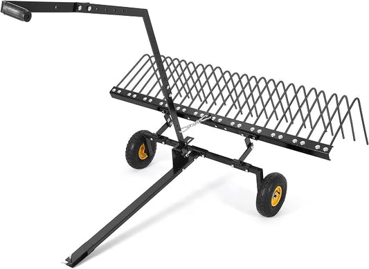 Garvee 60'' Tow Behind Lawn Dethatcher,24 Durable Spring Steel Tines Lawn Dethatcher, Tow Behind Steel Pine Straw Rake Designed to Lawn and Garden Tractors, Black