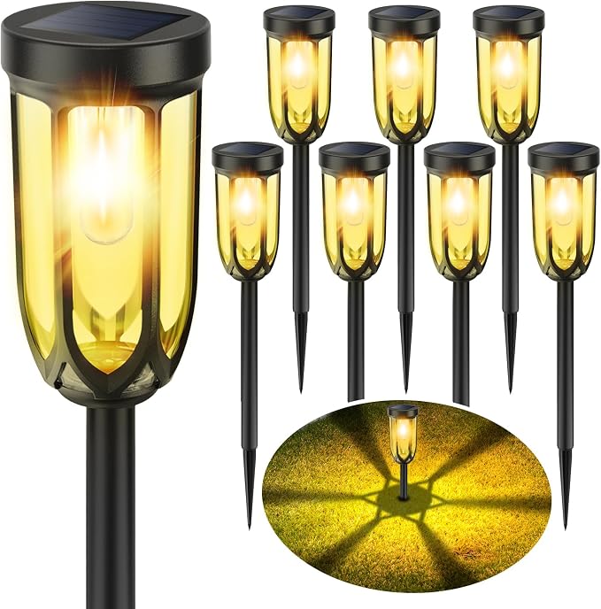 UMYBJRNDSA-Solar Lights Outdoor 8 Pack, Solar Pathway Lights, Solar Lights Outdoor Waterproof IP65, Bright Auto On/Off Garden Lights, Solar Landscape Lights for Driveway Walkway Lawn Yard (Warm White)