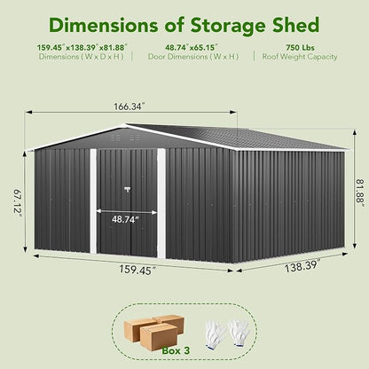 MXV 14 x 12FT Outdoor Storage Shed, Metal Garden Shed with Windows, Double Lockable Doors & Sloped Roof, Waterproof Tool Sheds for Backyard Garden Patio Lawn, Black