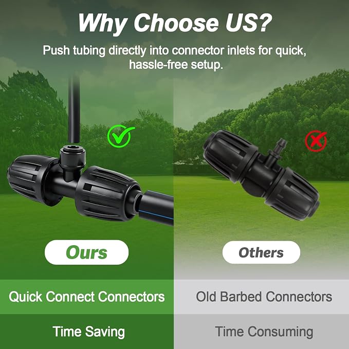 RedChili 8 Pcs Quick Connect 1/2" to 1/4" Drip Irrigation Fittings, Dripline 1/2 Inch (1/2" ID x0.6-0.65" OD) To 1/4 Inch Reducing Tee Adapter Drip Tubing 1/2" to 1/4" Irrigation 3 Way Connectors