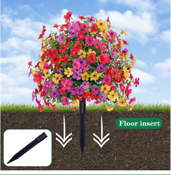 24 Inch Artificial Flower Stake Outdoor Decor - Multi-Color Garden Stakes for Yard & Lawn, No Fade Heavy Duty Plastic, All Season Decoration (Rose)