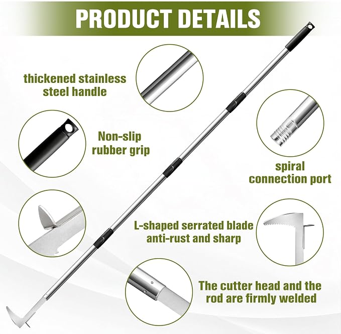 Crack Weeder Crevice Weeding Tool with Adjustable Handle Manual Weed Puller Tool Stainless Steel Crevice Weed Puller for Garden Backyard Sidewalk