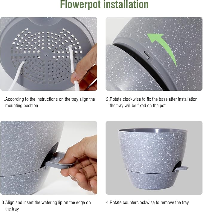WSMKSZ Big Self Watering Pots 12/10/9 inch, Planter, Plant Pots with Mesh Drainage Holes for Indoor Outdoor Garden Plants, Plastic Flower Pots with Removable Deep Reservoir, Speckled Grey