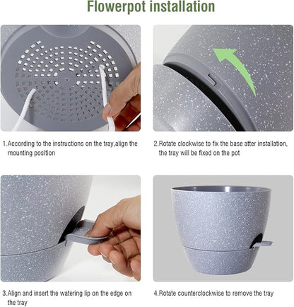 WSMKSZ Big Self Watering Pots 12/10/9 inch, Planter, Plant Pots with Mesh Drainage Holes for Indoor Outdoor Garden Plants, Plastic Flower Pots with Removable Deep Reservoir, Speckled Grey