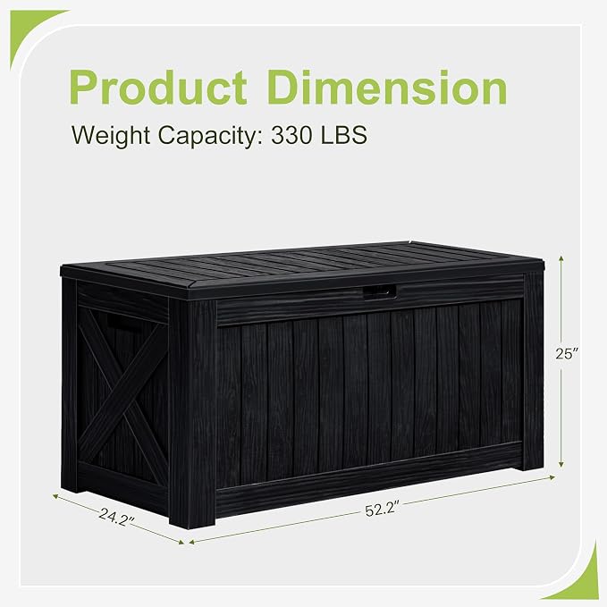 Greesum 120 Gallon Deck Box, Resin Outdoor Storage Container for Patio Furniture, Garden Tools, Pool Accessories, Weatherproof, Lockable, Black