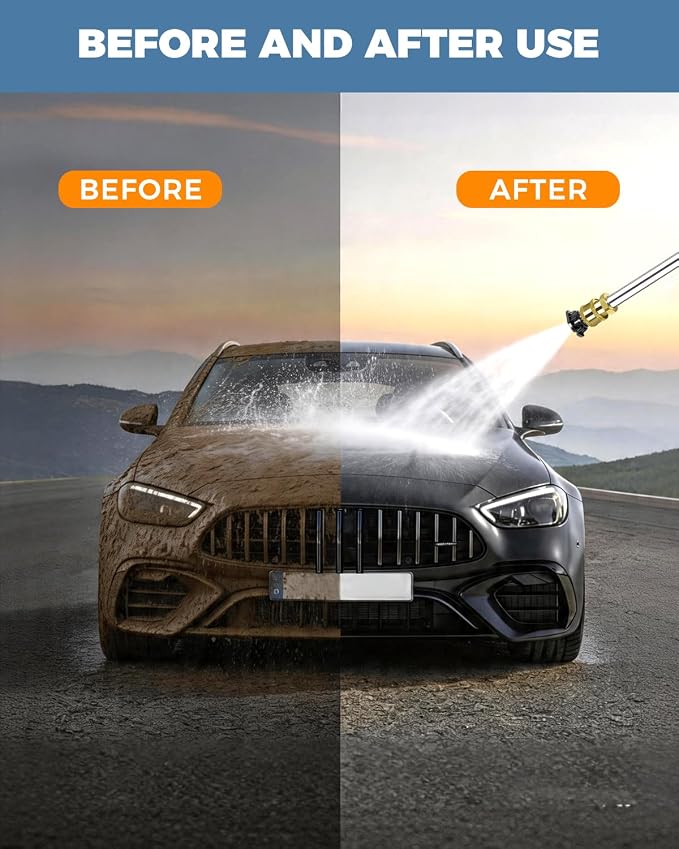 Jet Nozzle Power Washer for Garden Hose with 2 Different Nozzles and Quick Connectors, 2026 Upgrade 17 inch 2-In-1 High Pressure Wand for Patio Car Pet Garden Outdoor Cleaning (Black)