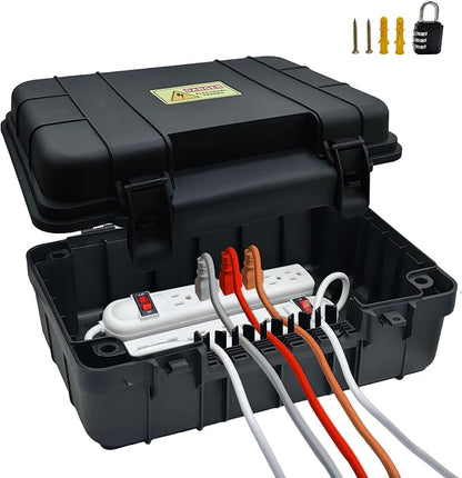 Paxboxtech Large Outdoor Electrical Box (13.4 x 9.5 x 5.2 inch), IP54 Waterproof Outdoor Extension Cord Cover, Weatherproof Outlet Box, Protect Power Strip, Outlet, Timer, Plug, Holiday Light, Black