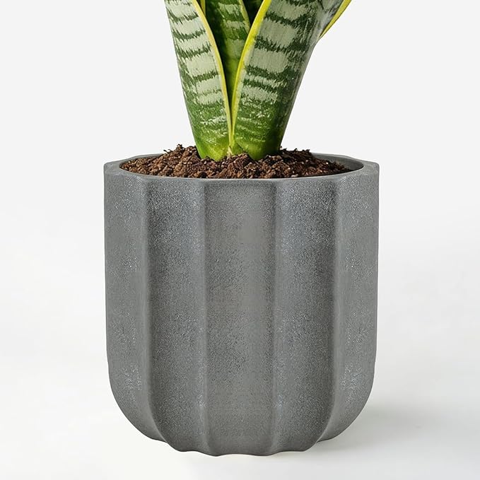 10 Inch Plant Pot – Ceramic Planter with Drainage Hole & Removable Drain Plug, Decorative Flower Pot for Indoor Outdoor Plants, Modern Round Large Planter, Grey